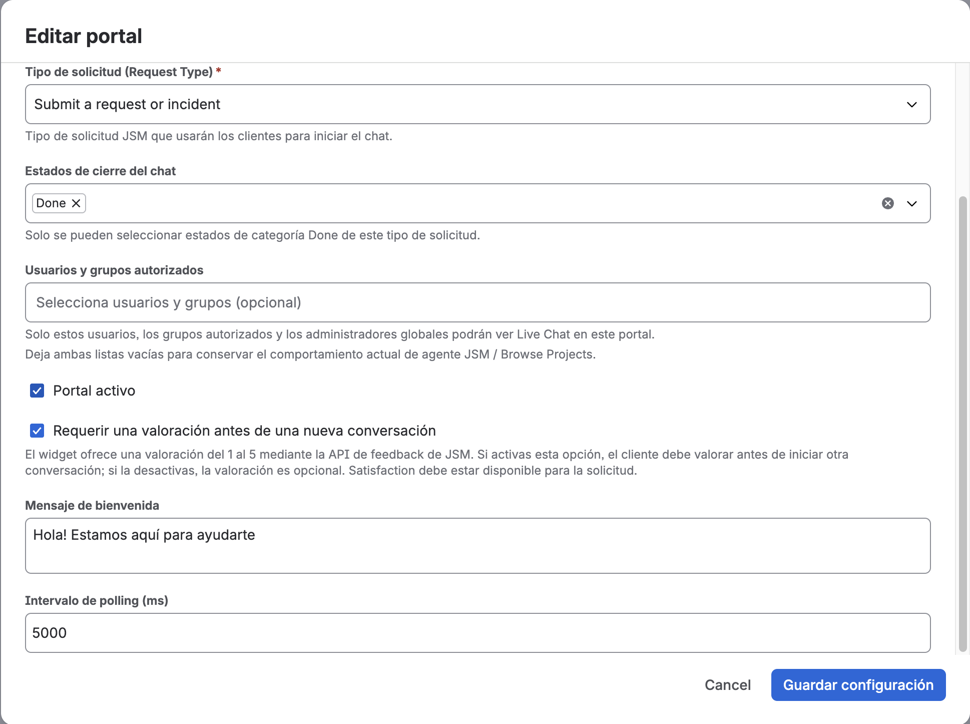 Opción para exigir la valoración antes de una nueva conversación