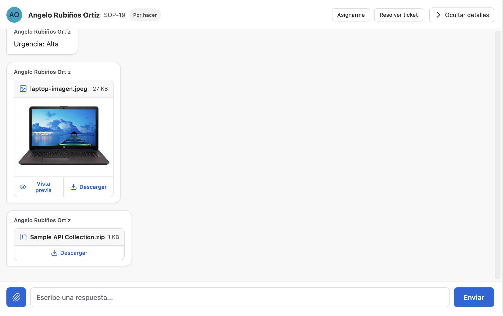 Archivo adjunto descargable en el hilo de la bandeja