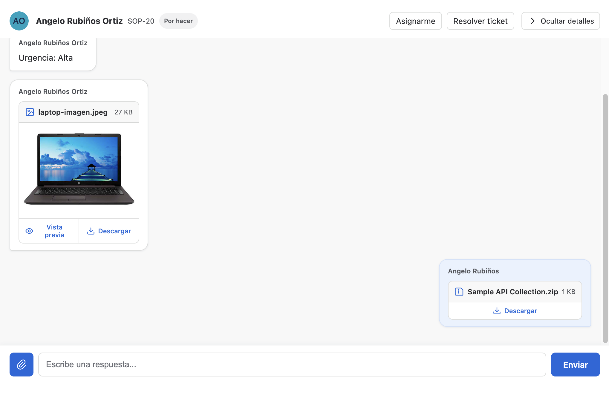 Archivo adjunto descargable en el hilo de la bandeja