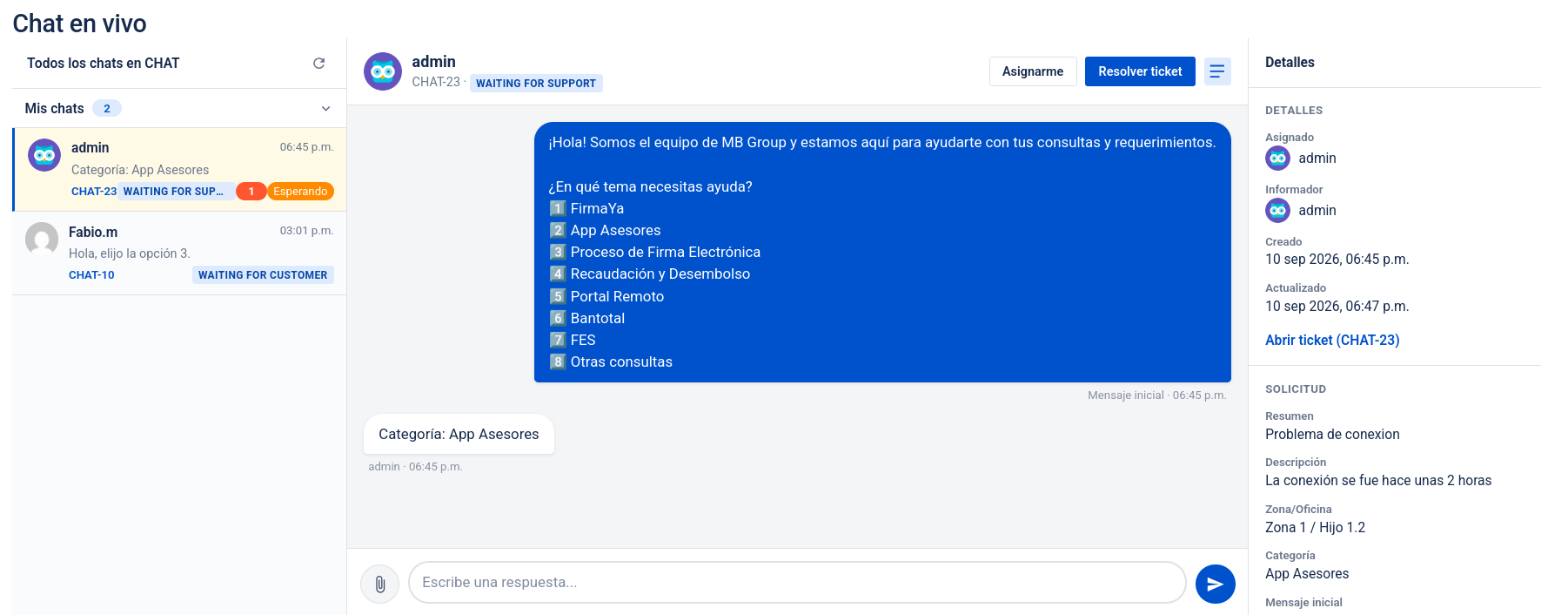 Detalle de la solicitud