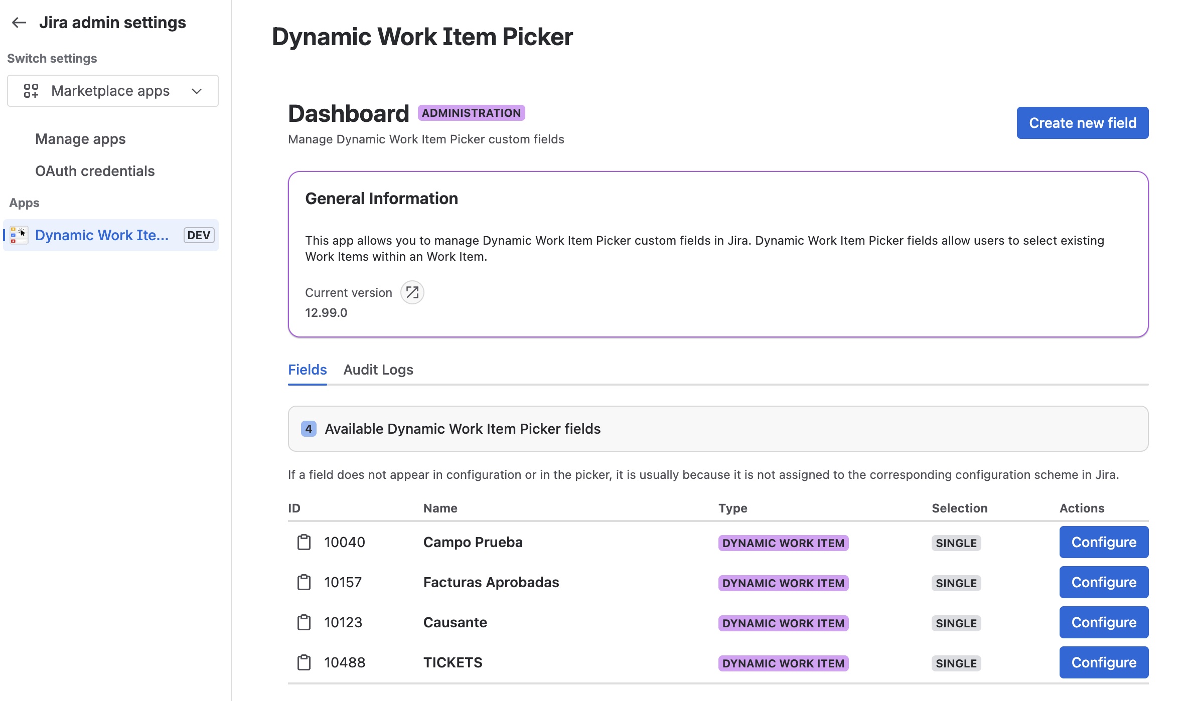 Acceso al dashboard desde el sidebar Apps