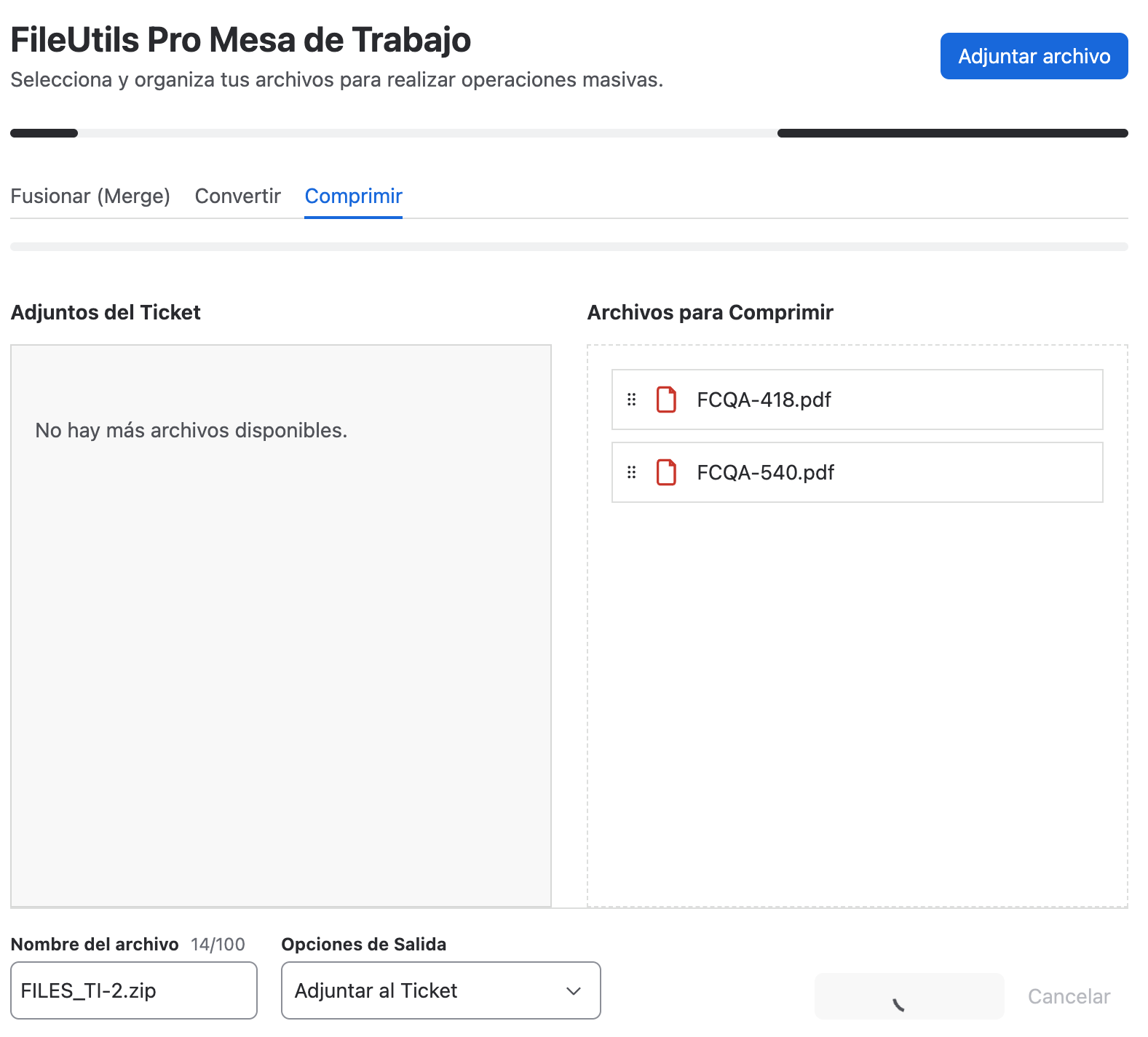Proceso de compresión en progreso
