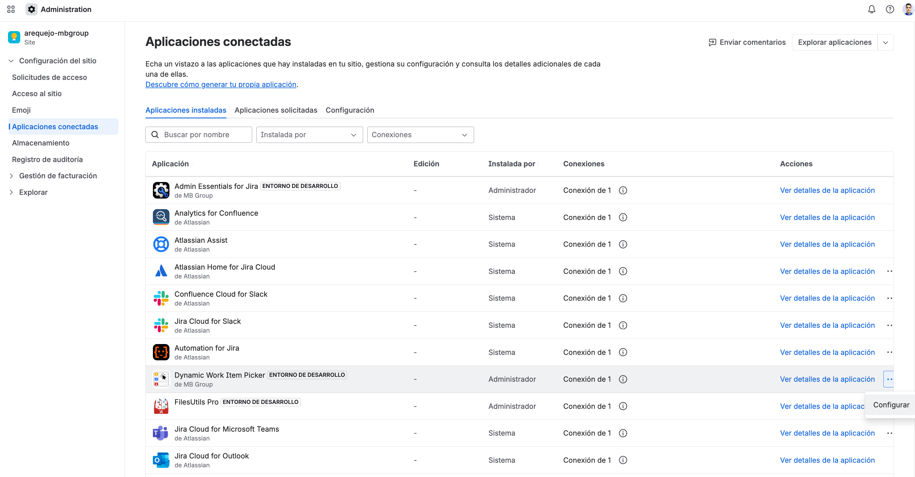 Acceso al dashboard desde Connected apps