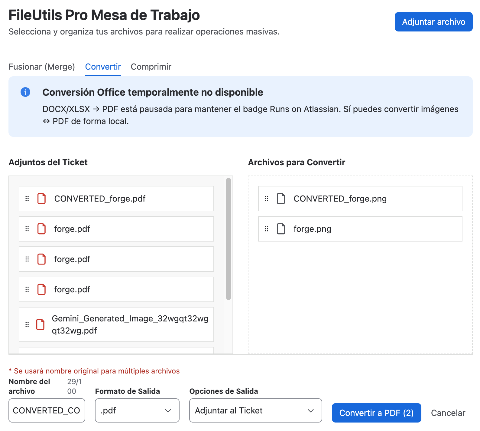 Archivos en staging - Convertir