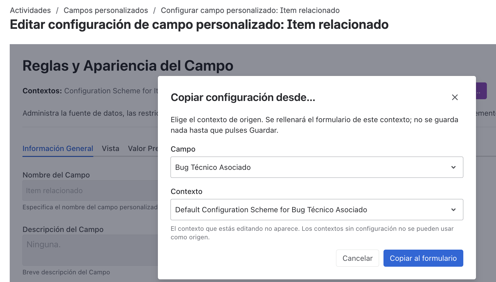 Copiar configuración desde otro campo DWIP