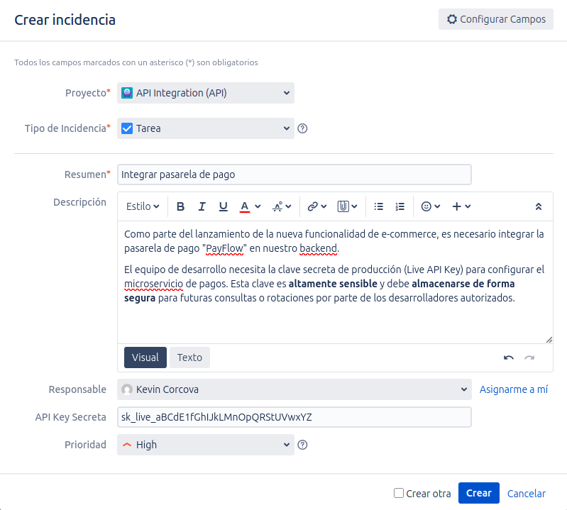 vista de configuración de campo completo