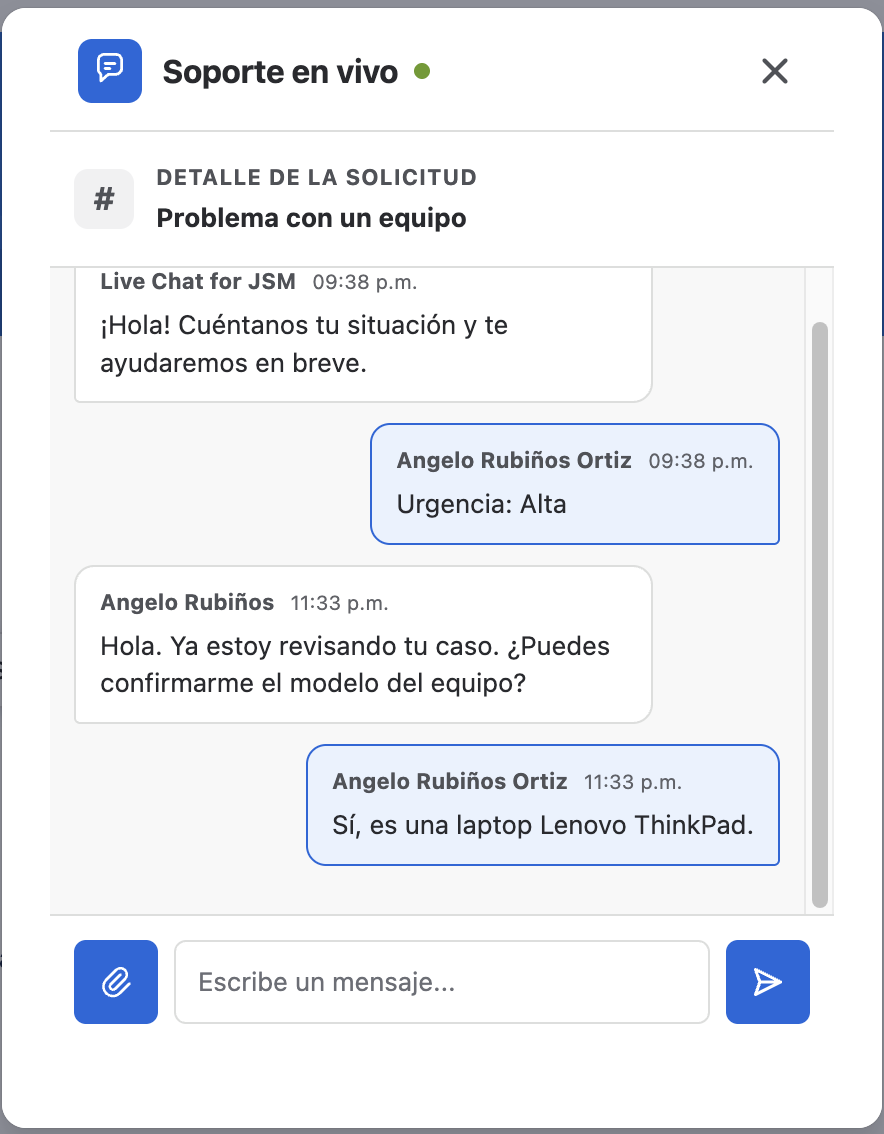 Widget de chat - Conversación