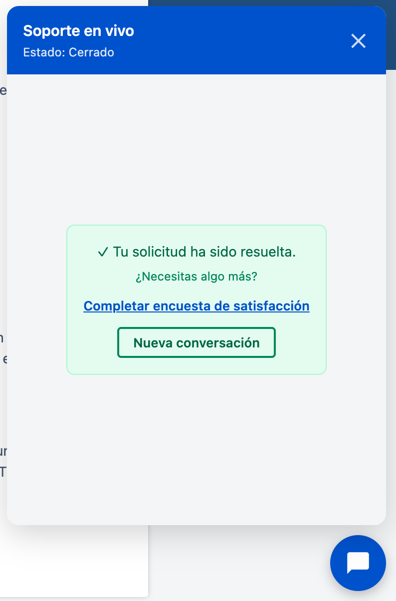 Mensaje con enlace a la encuesta de satisfacción