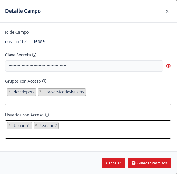 vista de configuración de campo completo