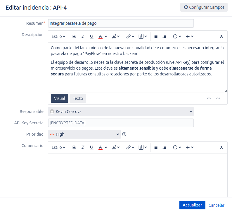 vista de configuración de campo completo