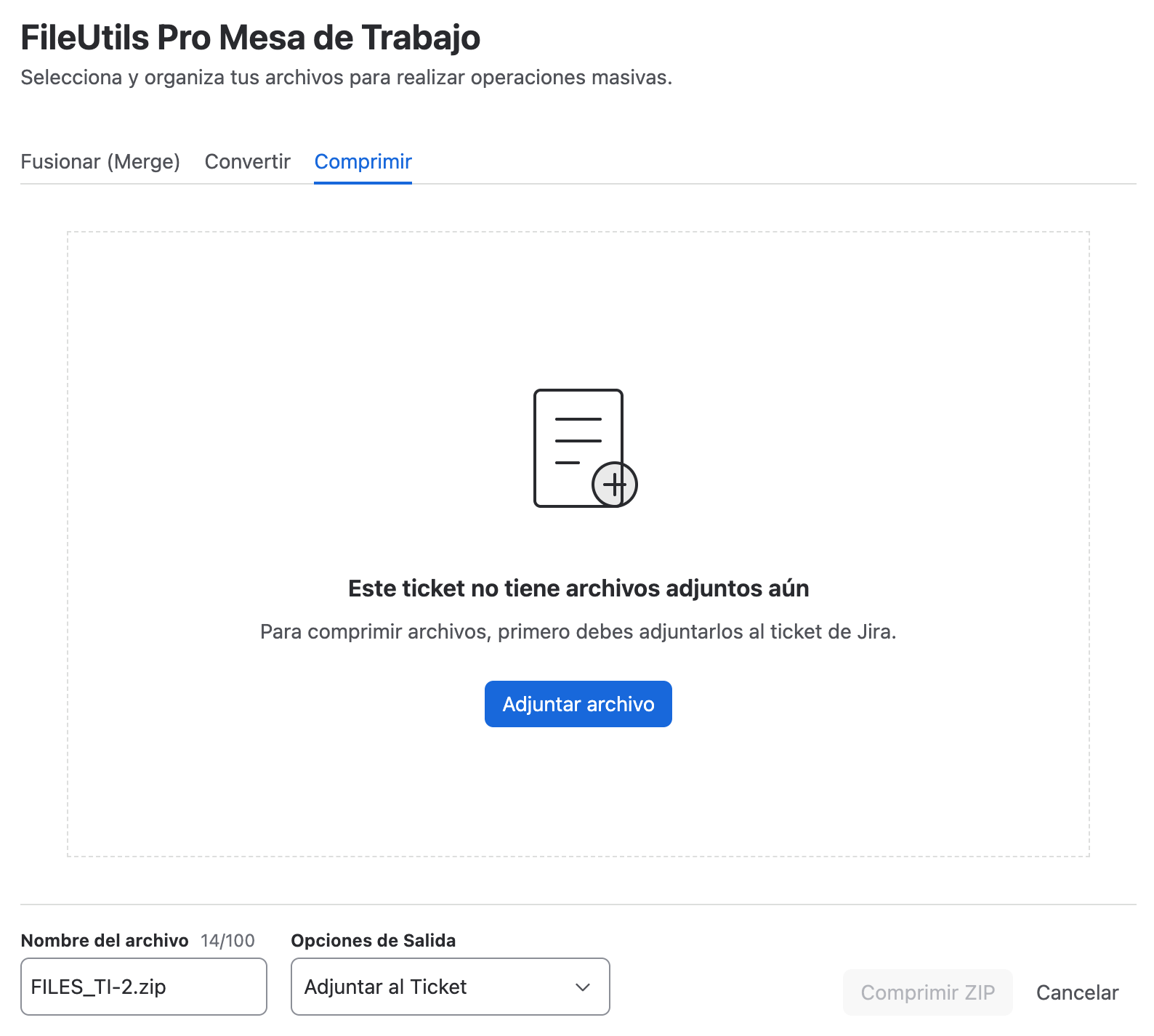 Mesa de trabajo en estado vacío - Comprimir