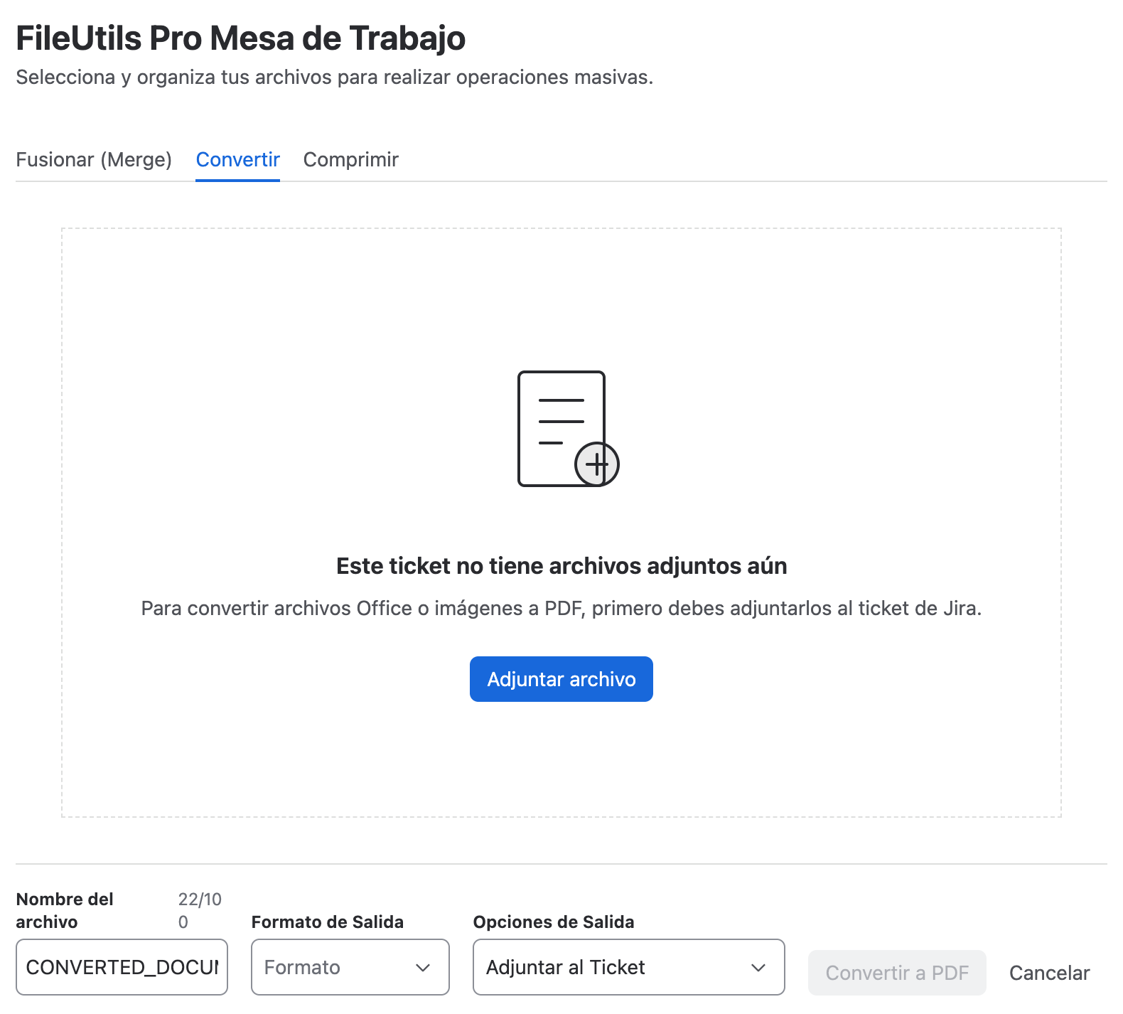 Mesa de trabajo en estado vacío - Convertir