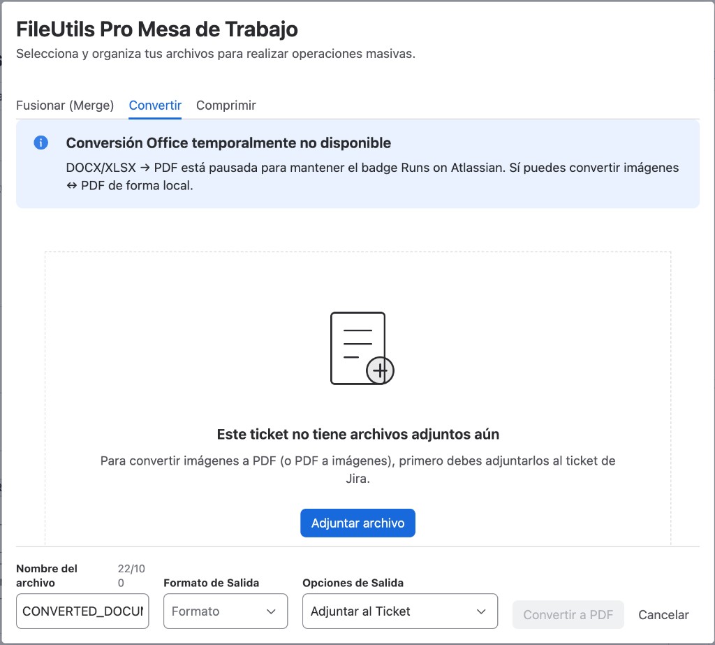Mesa de trabajo en estado vacío - Convertir