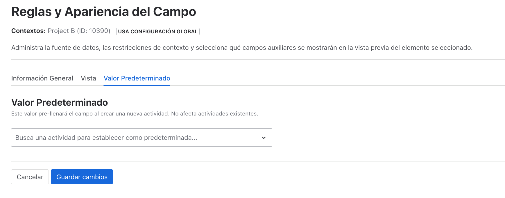 Configuración de valor predeterminado