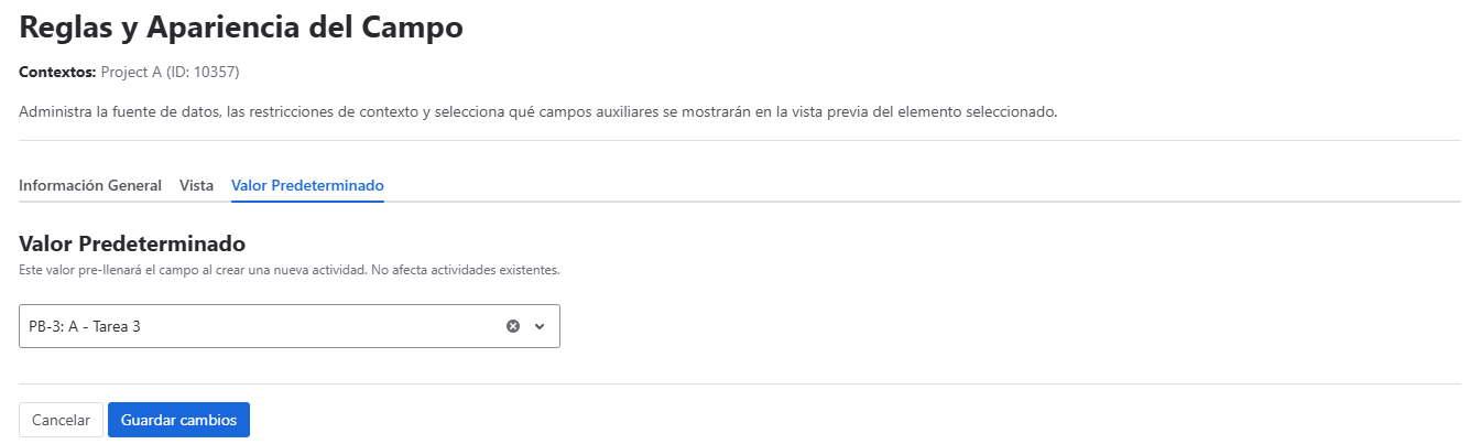 Configuración de valor predeterminado