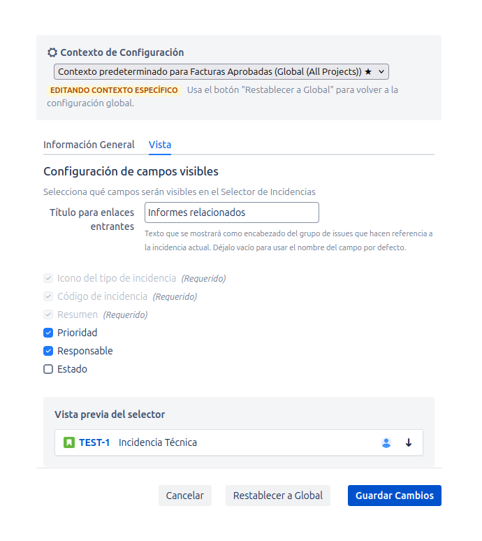 pestaña vista campo