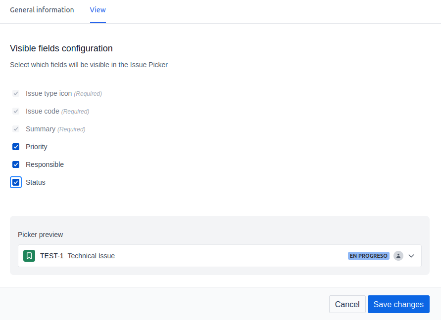 Pestaña de configuración de Vista