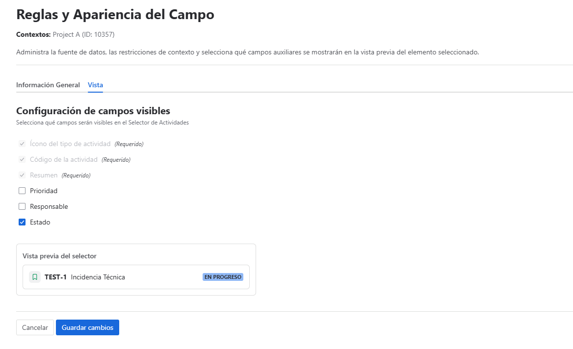 Pestaña de configuración Vista