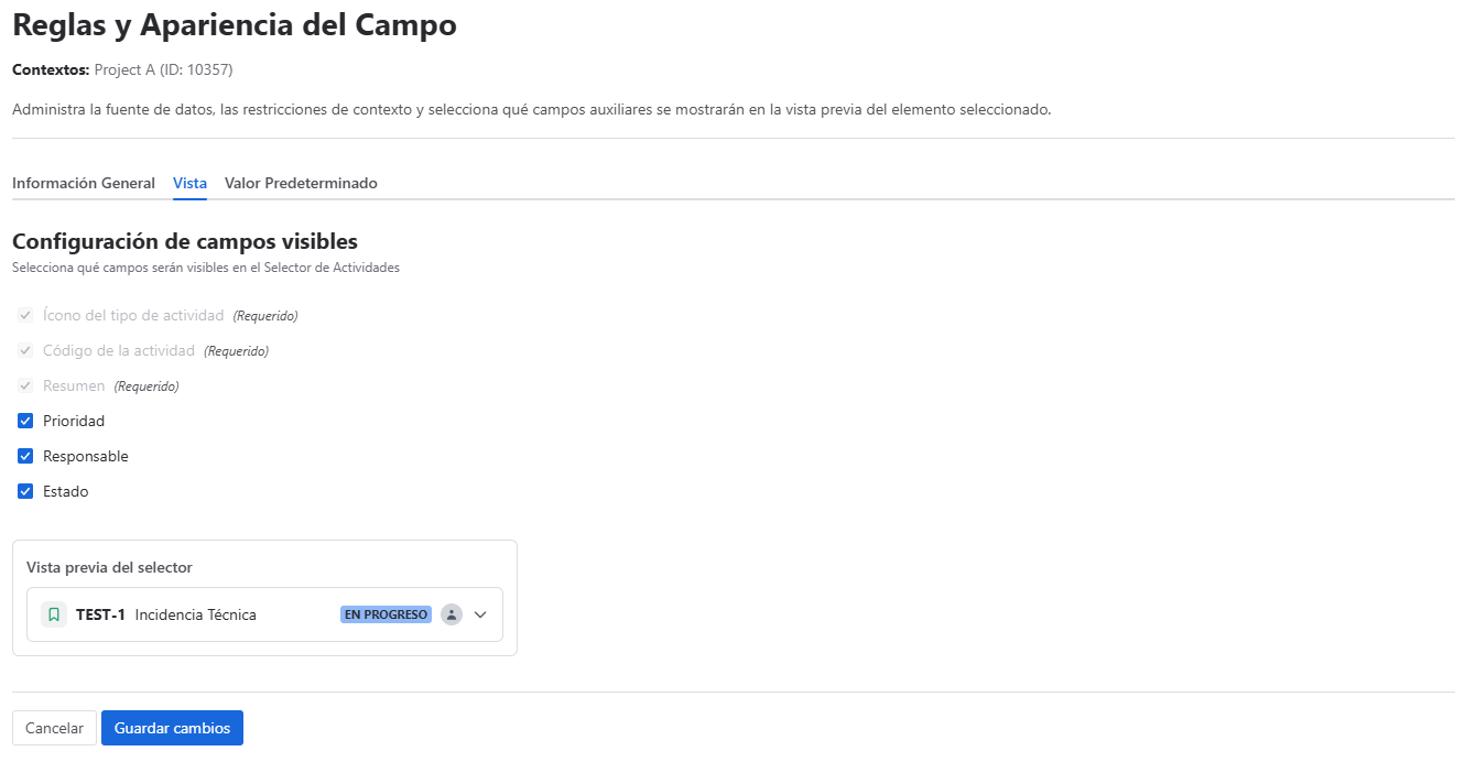 Pestaña de configuración Vista