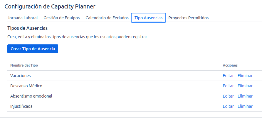 Gestión de Tipos de Ausencia
