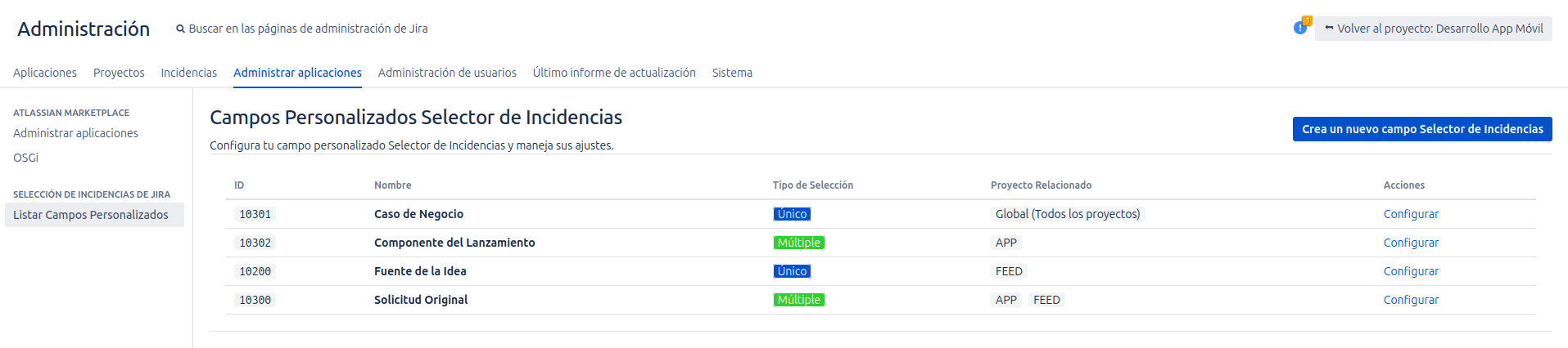panel de configuración