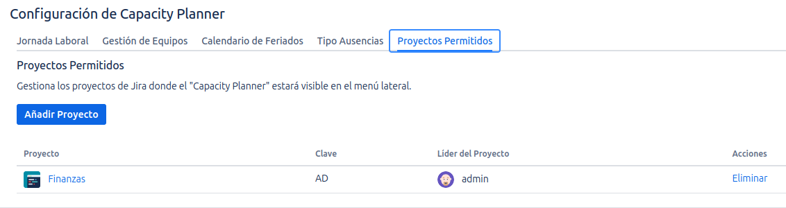 Lista de Proyectos Habilitados