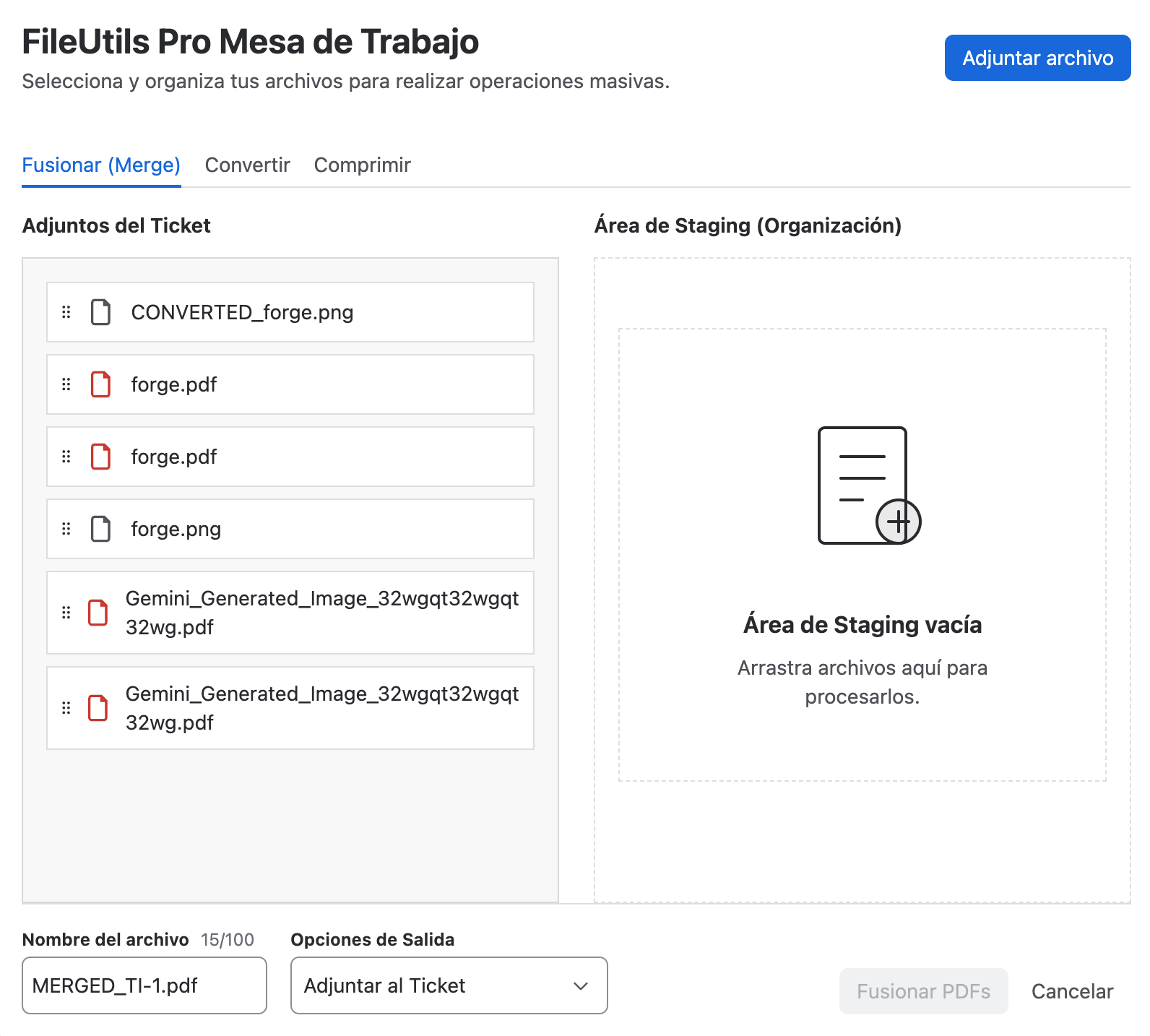 Mesa de trabajo con adjuntos