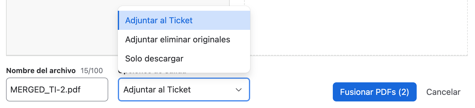 Configurar resultado de fusión