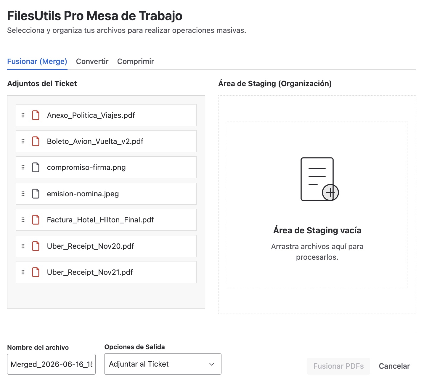 Mesa de trabajo con adjuntos