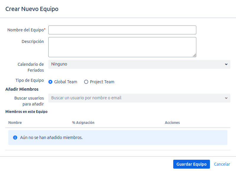 Modal de Creación de Equipo