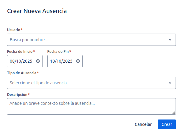 Modal de Creación de Ausencia