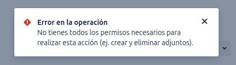 Mensaje de error por falta de permisos