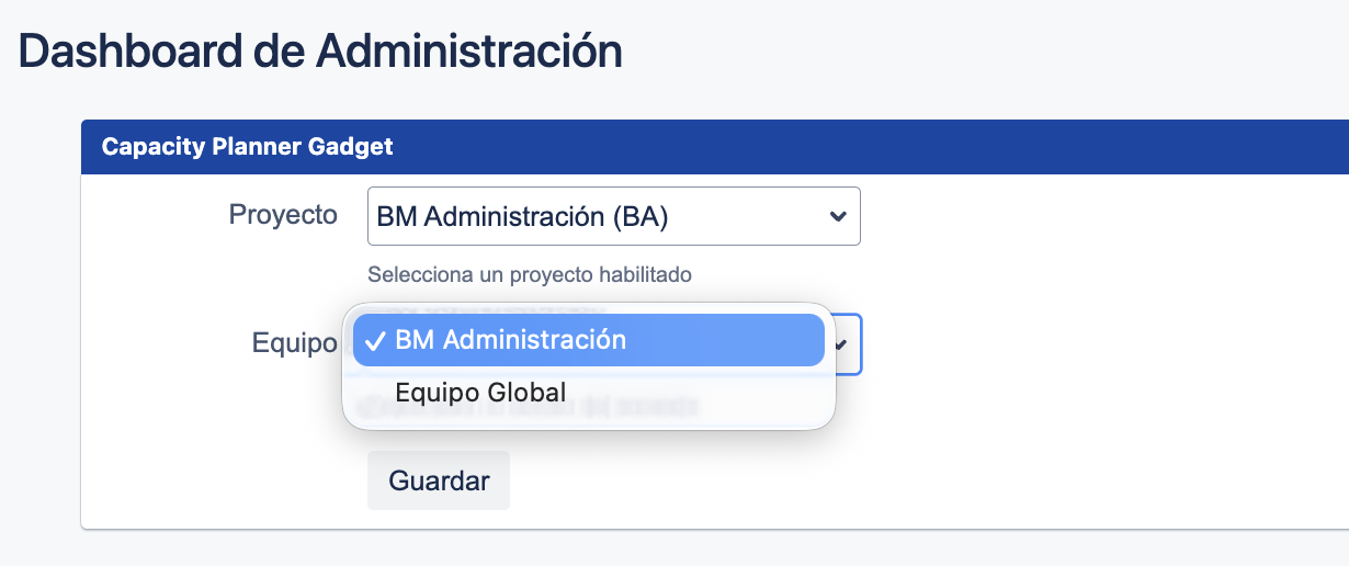 Configuración del Gadget de Capacity Planner