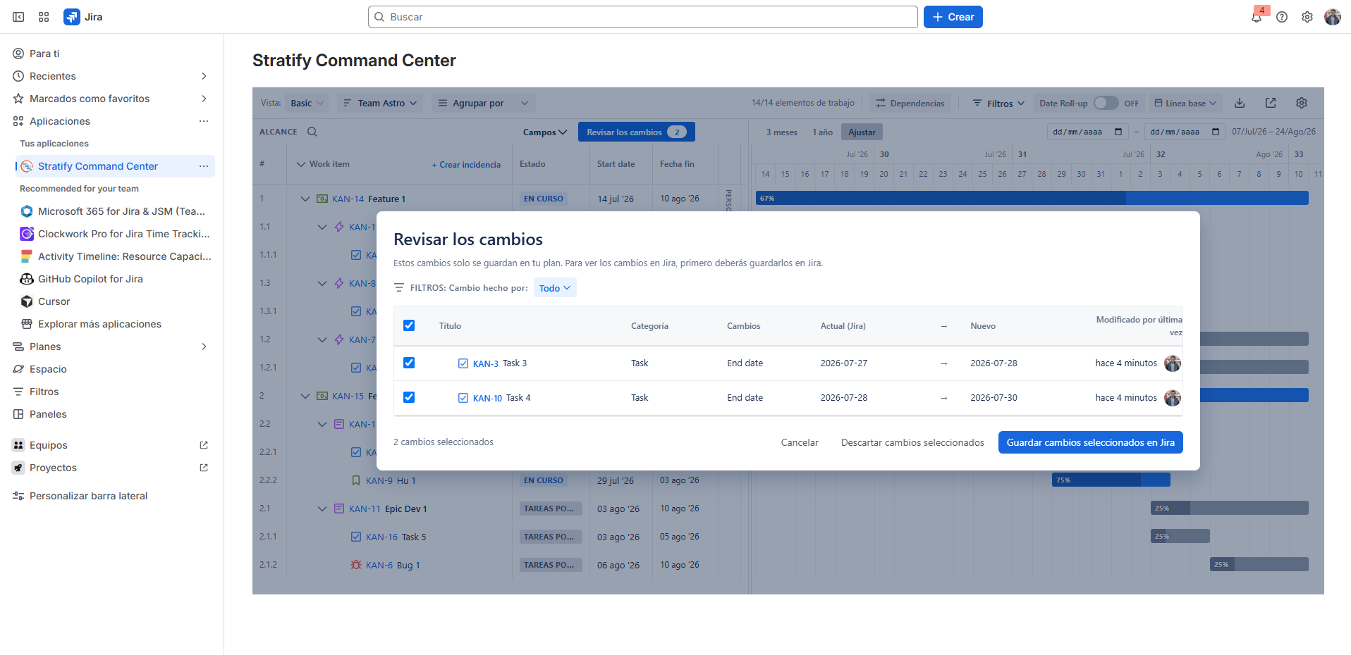 Vista previa de los cambios en draft antes de guardar en Jira