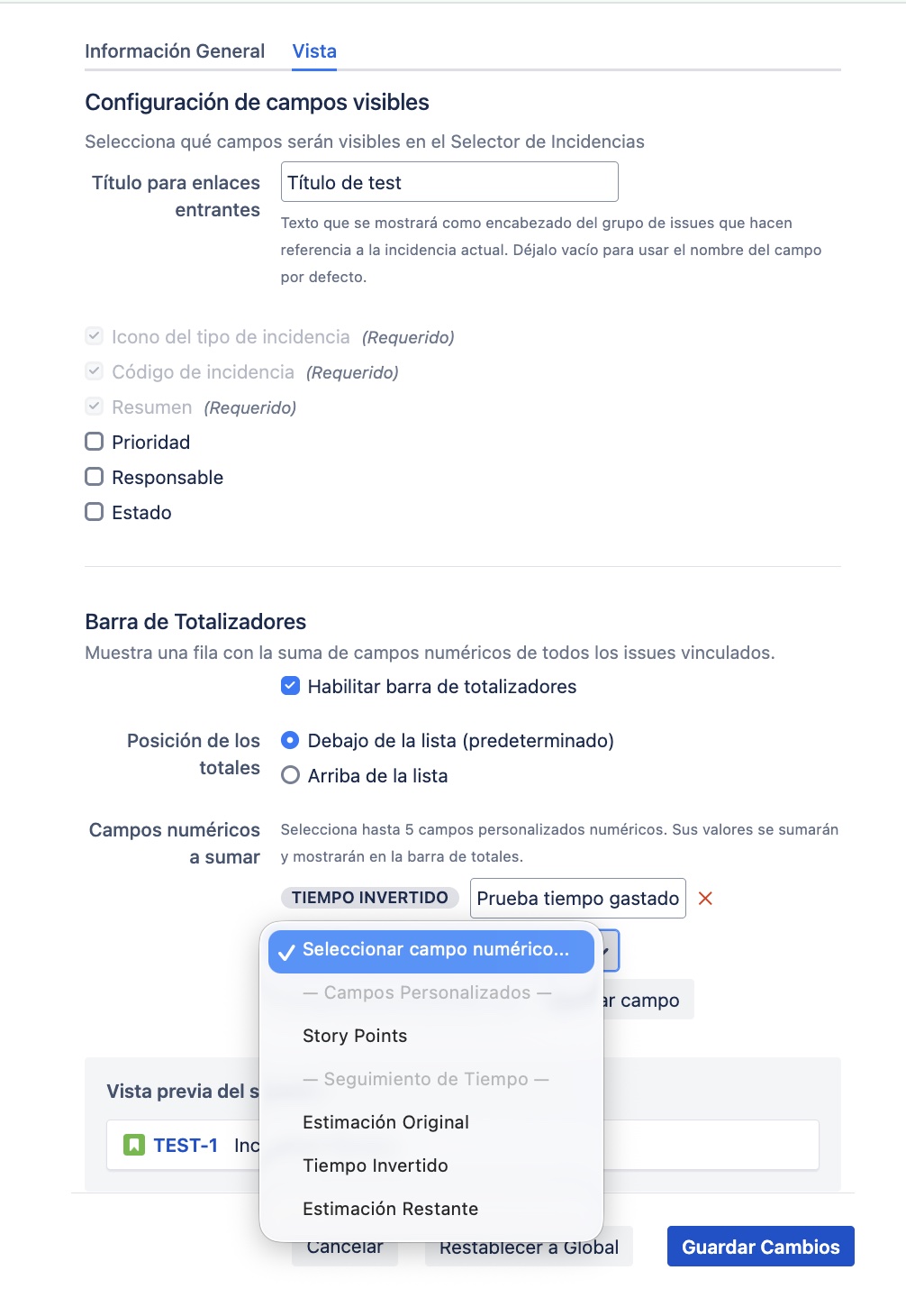 Configuración de Totalizadores con campos de seguimiento de tiempo