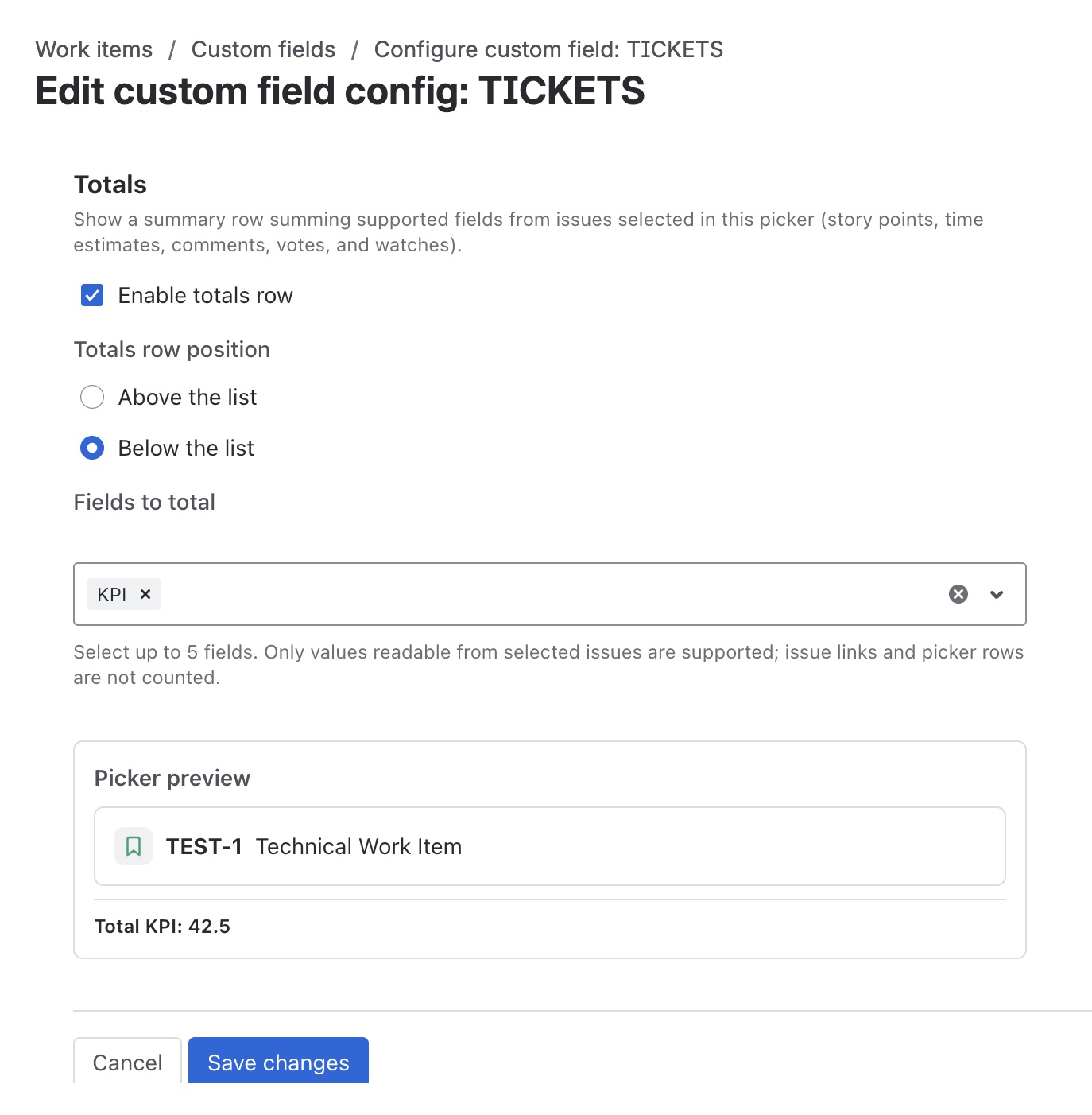 Configuración de totalizadores en la pestaña Vista