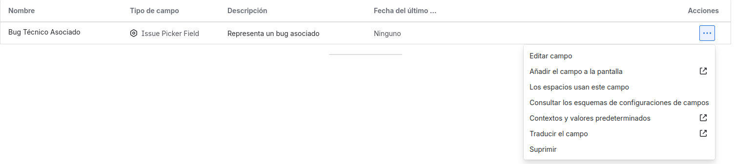 Acceso a la configuración del campo