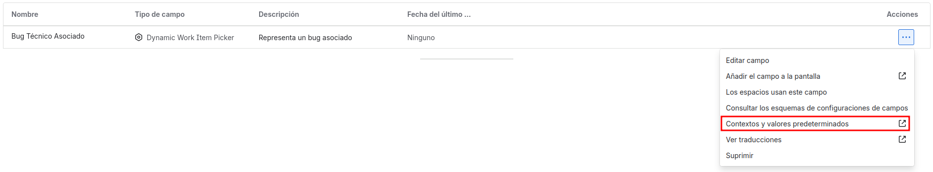 Acceso a la configuración del campo