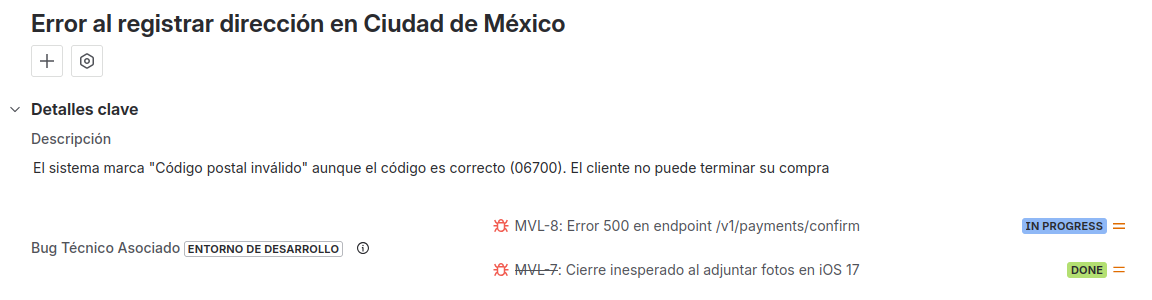 Visualización de un issue seleccionado