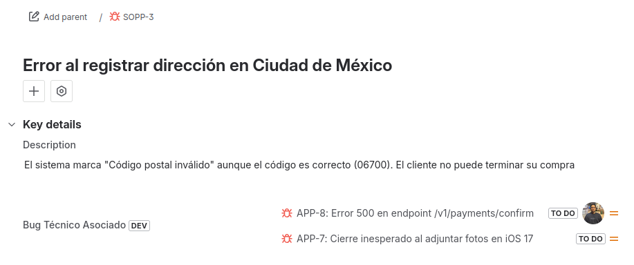 Visualización de un issue seleccionado