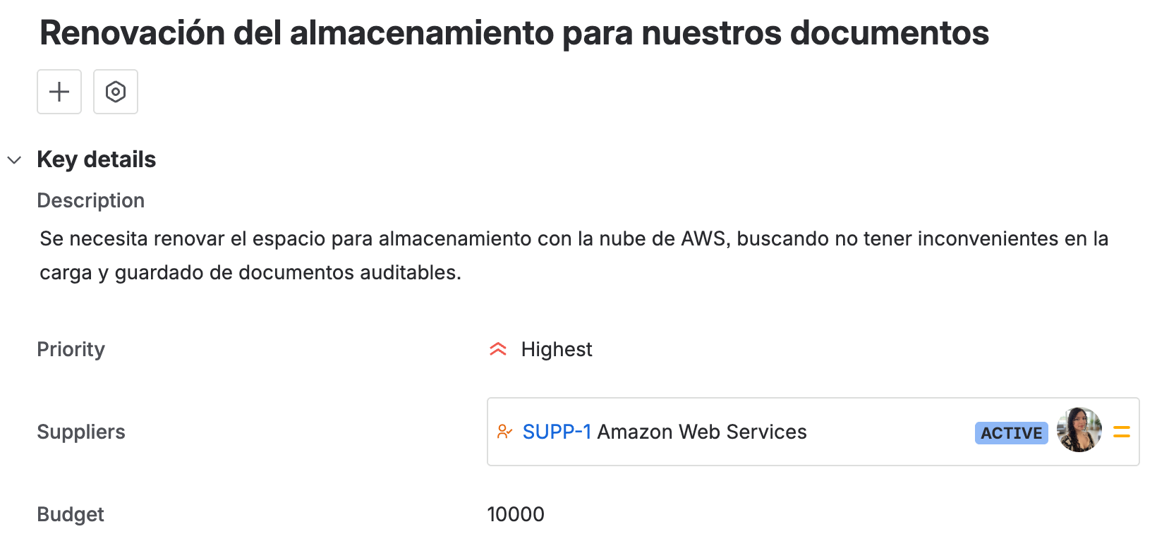 Visualización de un item de trabajo seleccionado