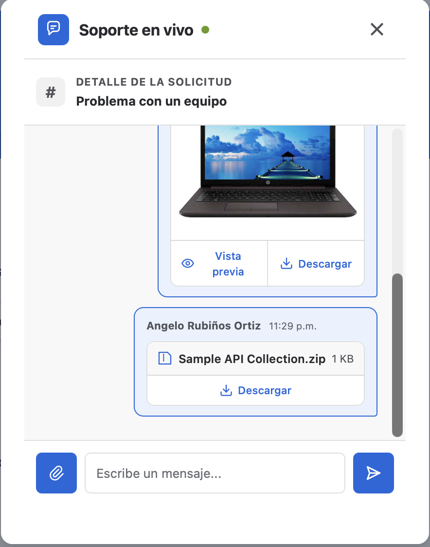 Archivo adjunto descargable en la conversación