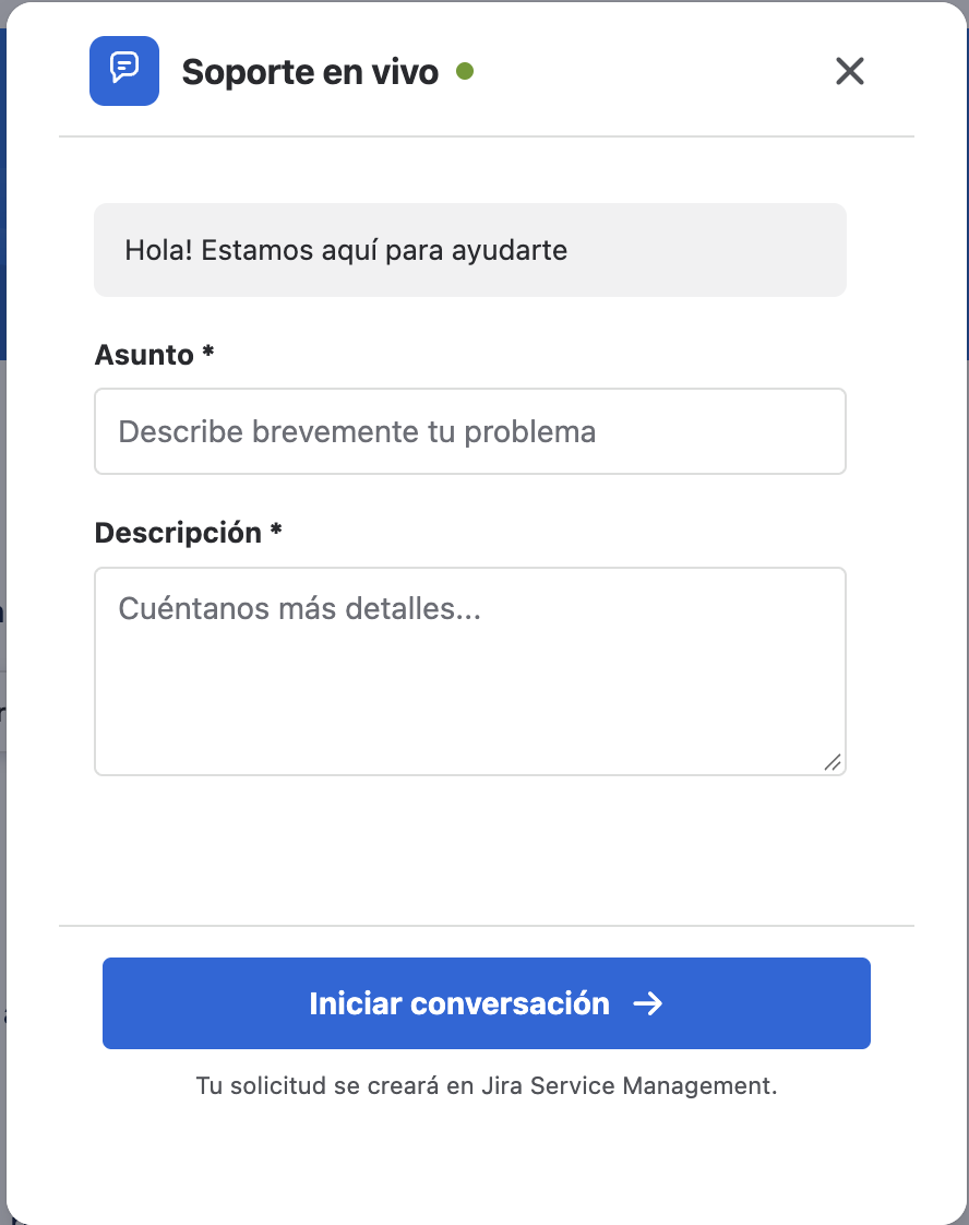 Formulario previo al chat en el portal