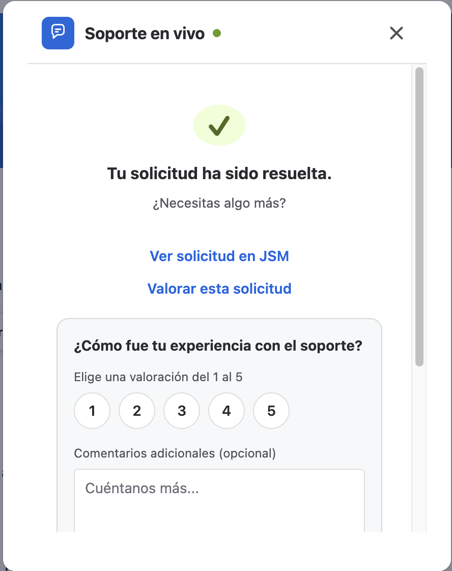 Cierre del chat con la encuesta nativa de JSM