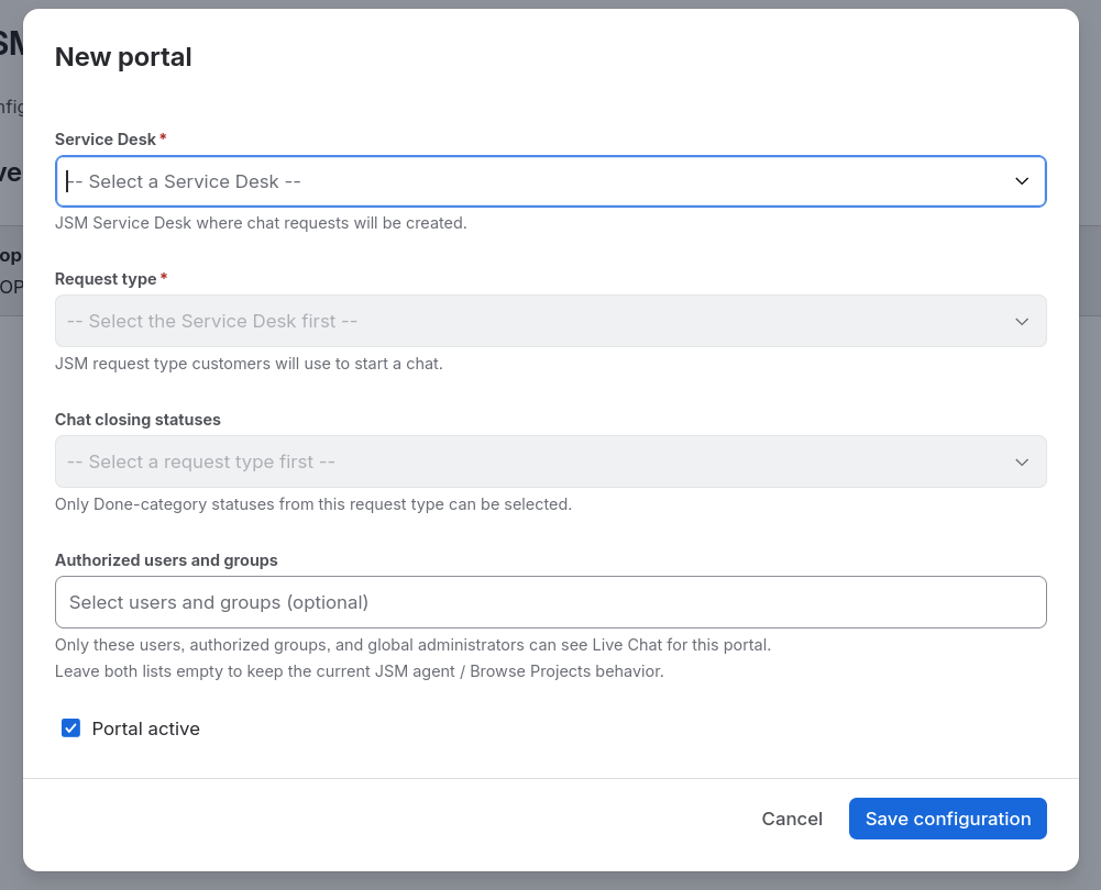 Portal configuration form