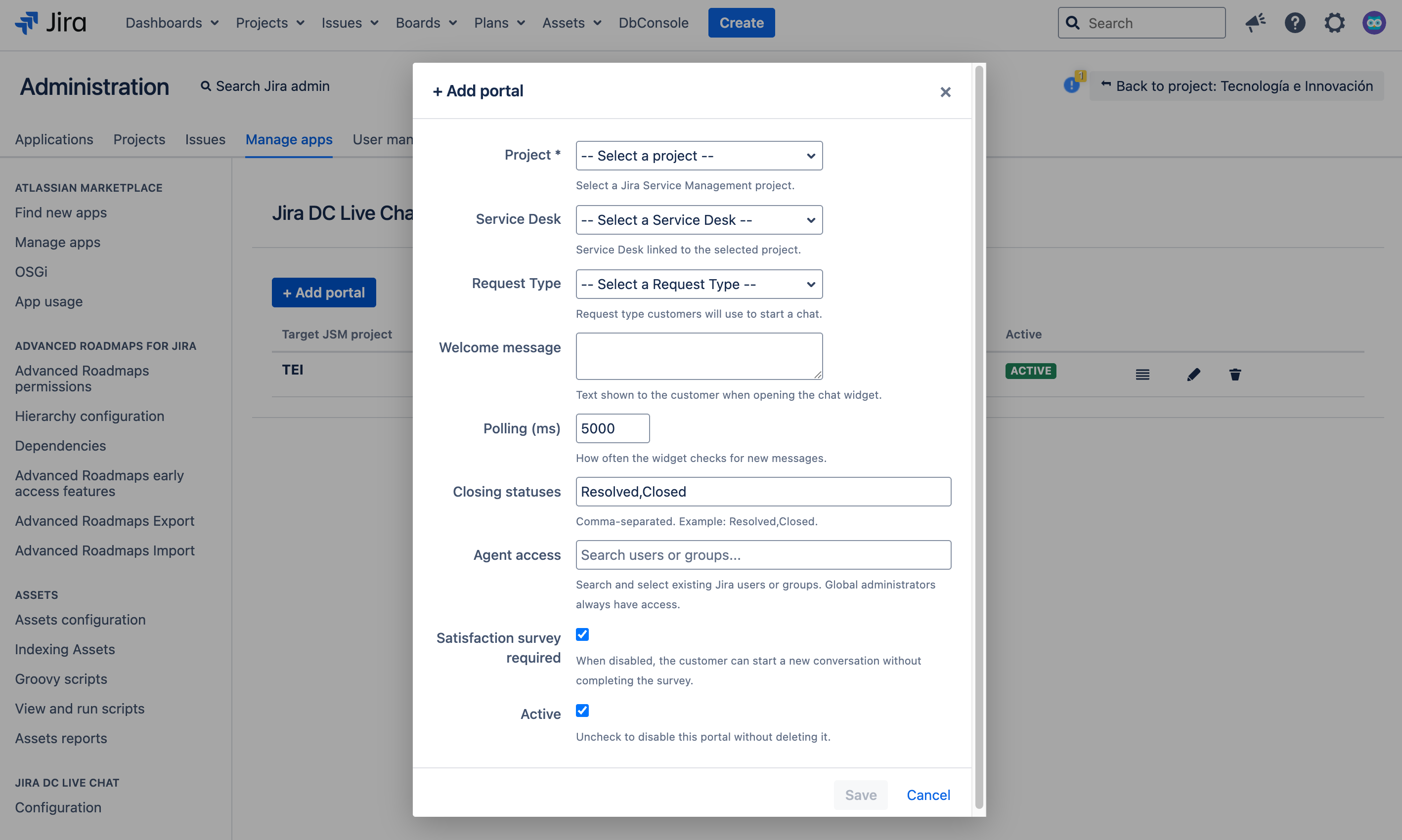 Portal configuration form