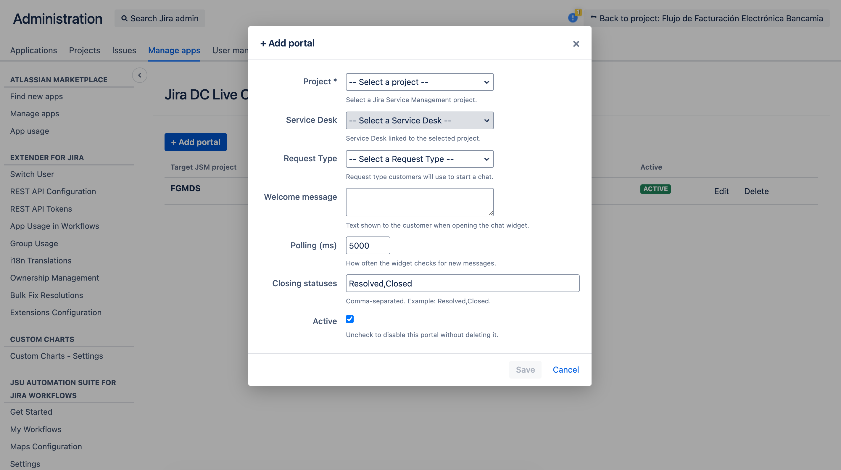 Portal configuration form