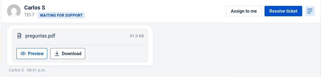PDF card in the agent tray