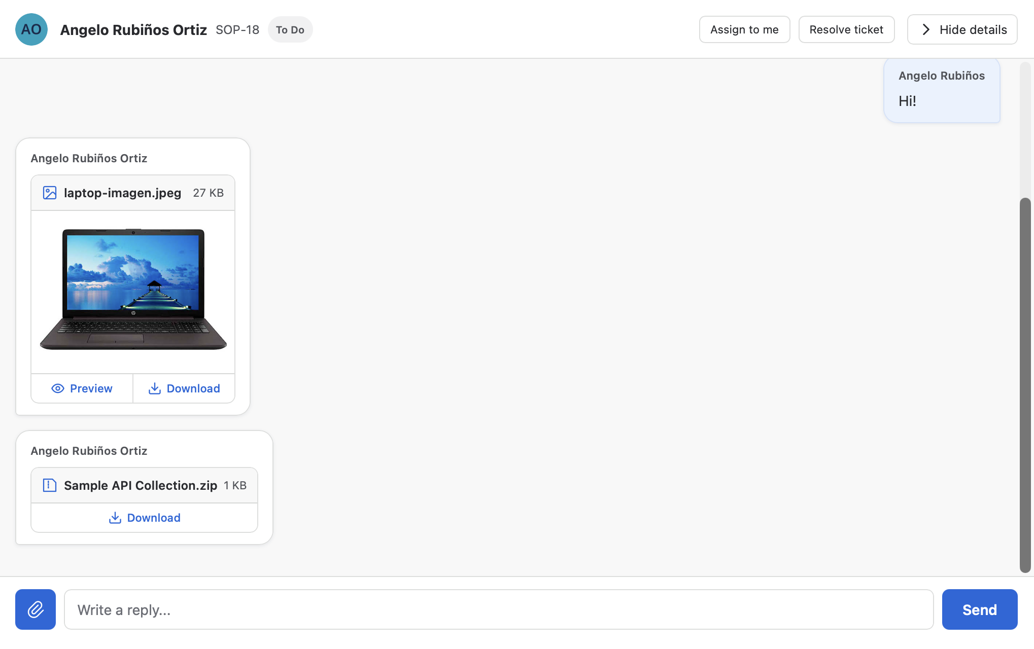 Downloadable file attachment in the tray thread