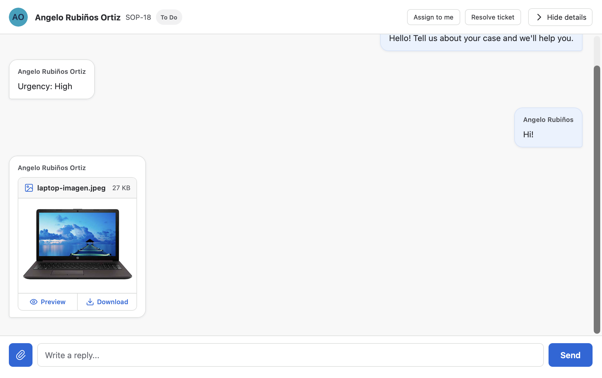 Image attachment previewed in the tray thread